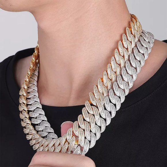 18mm Real Gold/ Silver Plated CZ Brass Hip Hop Cuban Chains Necklaces Men - Picture 1 of 7